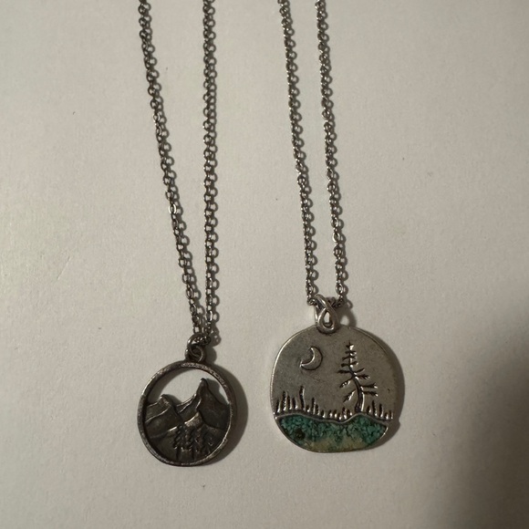 Silver Mountain and Tree Pendant Necklace Set - Picture 1 of 3